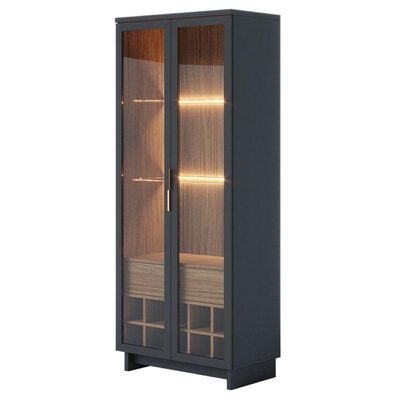 Cristaleira Ambiente Guanabara Preto Acetinado Noce Milano - Colibri