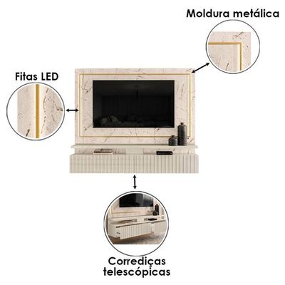 Estante Home Theater Suspenso Gaia Com Aparador Estoril E Mesa De Centro Indianápolis Calacata Off White - Madetec