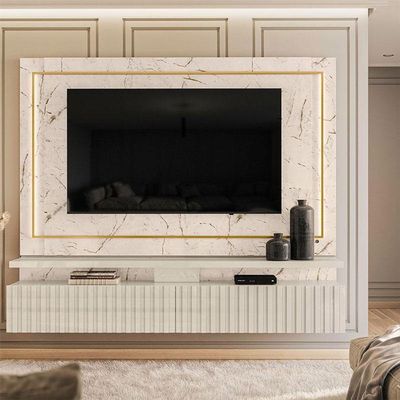Estante Home Theater Suspenso Gaia Com Aparador Estoril E Mesa De Centro Indianápolis Calacata Off White - Madetec