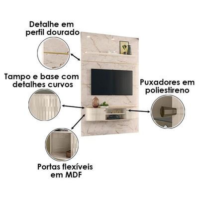 Estante Home Theater Com Bancada Suspensa Monte Carlo Com Mesa De Centro Indianápolis Calacata Off White - Madetec