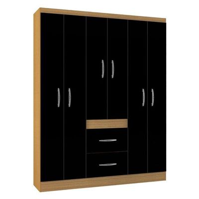 Guarda Roupa Casal Ambiente Milão 6 Portas Damasco Preto - Poquema