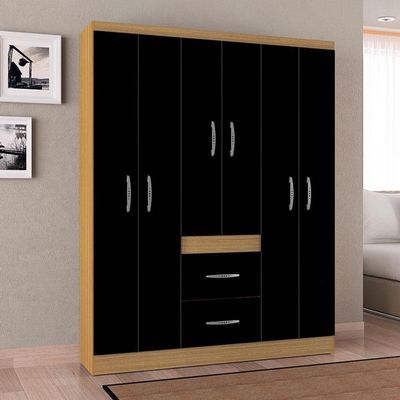 Guarda Roupa Casal Ambiente Milão 6 Portas Damasco Preto - Poquema