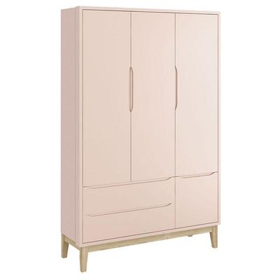 Quarto De Bebê Classic 3 Portas Com Colchão Rosa Pés Madeira Natural - Reller