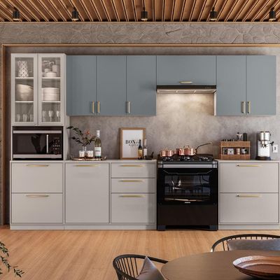 Cozinha Completa Itatiaia Essence 6 peças com 11 portas e 5 gavetas 360cm de largura Cinza
