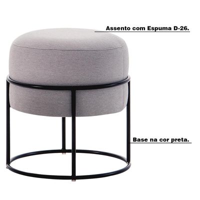 Kit 2 Puffs Decorativos Redondos Squillo Pés em Aço Cinza/Preto - Gran Belo