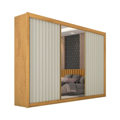 Guarda-Roupa Europa Grécia com Espelho 3 Portas 6 Gavetas 226cm Peroba/Off White