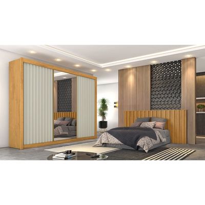 Guarda-Roupa Europa Grécia com Espelho 3 Portas 6 Gavetas 226cm Peroba/Off White
