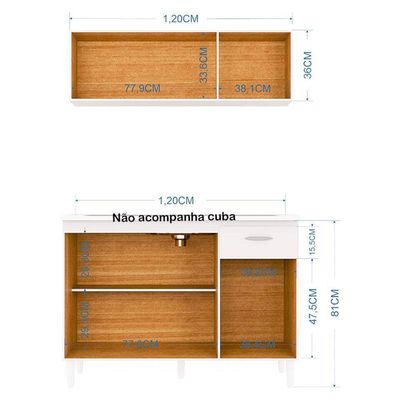 Balcão De Pia E Armário Aéreo 120 Cm Chocolate Off White - Poquema