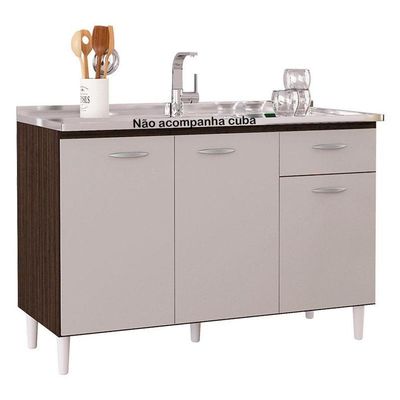 Balcão De Pia E Armário Aéreo 120 Cm Chocolate Off White - Poquema