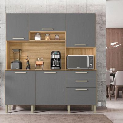 Cozinha Ferrara 6 Portas E 2 Gavetas Freijó Gris - Kits Paraná
