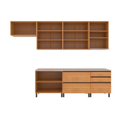 Cozinha Completa Bartira Cristal com 10 Portas, 5 Gavetas, 9 Prateleiras e Bancada Gourmet Lâmina Mel