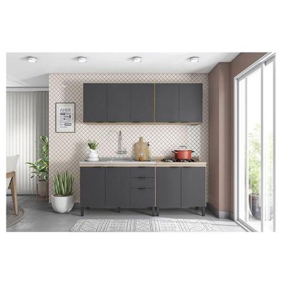 Cozinha Modulada Firenze Fi0008 Avena Grafito - Demóbile
