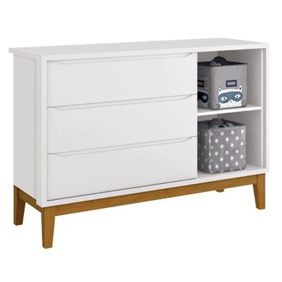 Berço Americano E Cômoda New Classic Branco Com Pés Madeira E Colchão Gazin - Reller