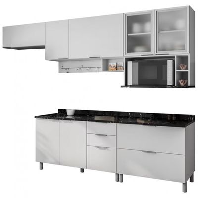 Cozinha Completa Bartira Rubi com 7 Portas e 5 Gavetas - 280cm de largura Branco