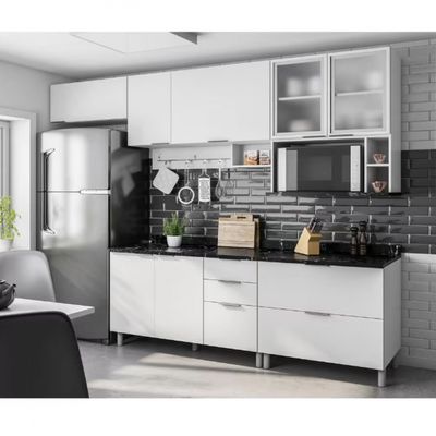 Cozinha Completa Bartira Rubi com 7 Portas e 5 Gavetas - 280cm de largura Branco
