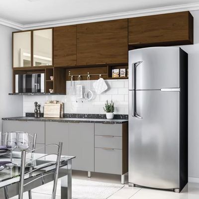 Cozinha Completa Bartira Rubi com 7 Portas e 5 Gavetas - 280cm de largura Grapia Platinum