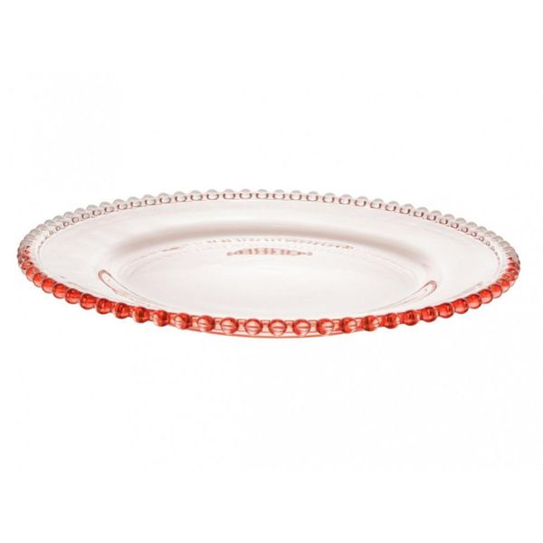Prato Raso de Cristal Coração Borda Rosa 28 cm - Lyor
