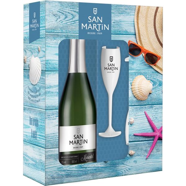 Kit Espumante Moscatel 660ml + 2 Taças San Martin