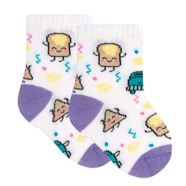 Meia Selene Bebê Meninas Torrada - Branco e Lilás 21-24 / Branco/Roxo