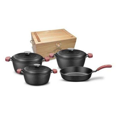 Conjunto de Panelas de Ferro Fundido  com Frigideira 4 pçs com Tampa de Ferro MTA  8419