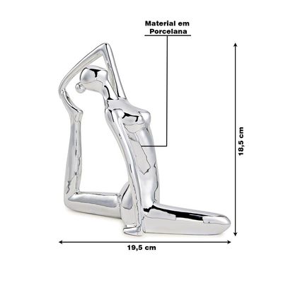 Escultura Decorativa de Yoga em Porcelana 18,5x19,5x6,5 Prata - Gran Belo