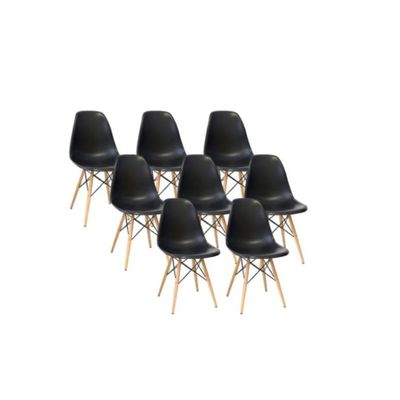 Kit 8 Cadeiras Eiffel Charles Eames Dkr Base Madeira Preta