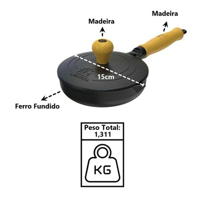 Frigideira Fast Egg Cabo Madeira e Tampa Ferro Fundido 15cm