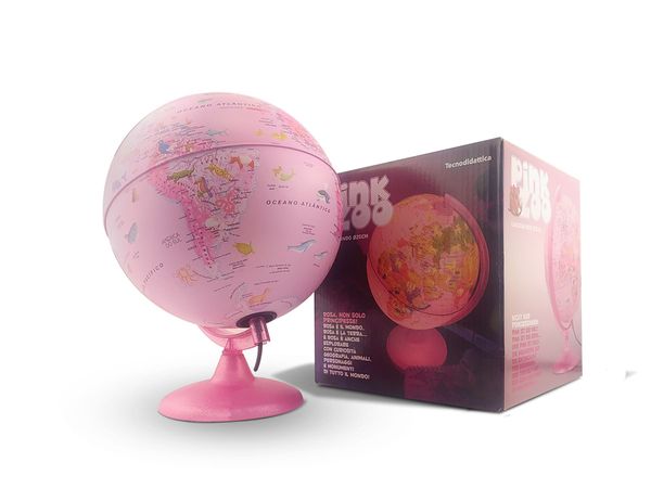 Globo Terrestre Pink Zoo 25cm Abajur Luminária LED Ilustrado Animais