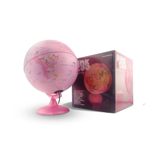 Globo Terrestre Pink Zoo 25CM Tecnodidattica Abajur Luminária LED Ilustrado Animais