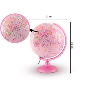 Globo Terrestre Pink Zoo 25CM Tecnodidattica Abajur Luminária LED Ilustrado Animais