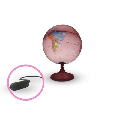 Globo Terrestre Pink Zoo 25CM Tecnodidattica Abajur Luminária LED Ilustrado Animais