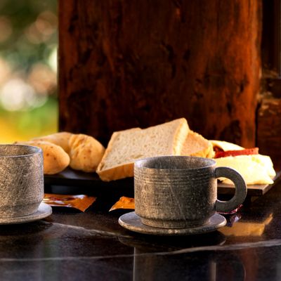 Xícara de Café com Pires em Pedra Sabão Servir Decorar 50ml