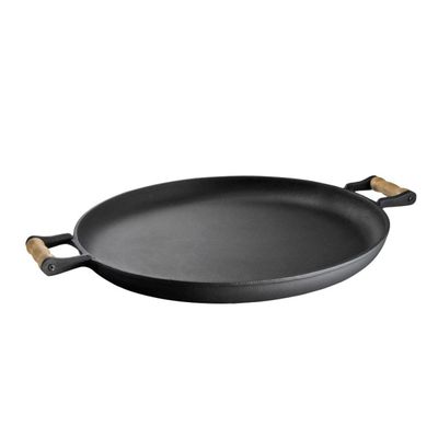 Frigideira Paella Ferro Fundido Sem Tampa Alças Madeira 48cm