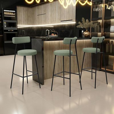 Banqueta Alta Bar Cozinha Sala De Jantar Estrutura Em Aço Milão L02 Bouclê Oliva - Lyam Decor