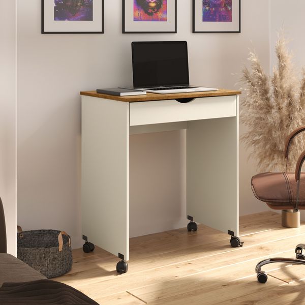 Mesa de Computador Verona com rodizio Freijó / off white - Comprar Moveis em Casa Mesa de Computador Verona com rodizio Freijó / off white - Comprar Moveis em Casa