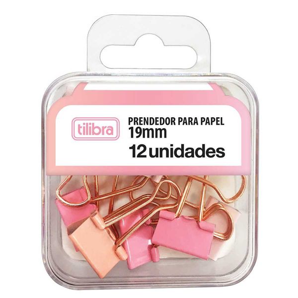 PRENDEDOR DE PAPEL 12UN 19 MM ROSA PASTEL TILIBRA