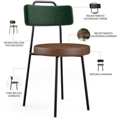 Kit 02 Cadeiras Estofada Para Sala Jantar Barcelona L02 Facto Verde Musgo Couríssimo Marrom - Lyam
