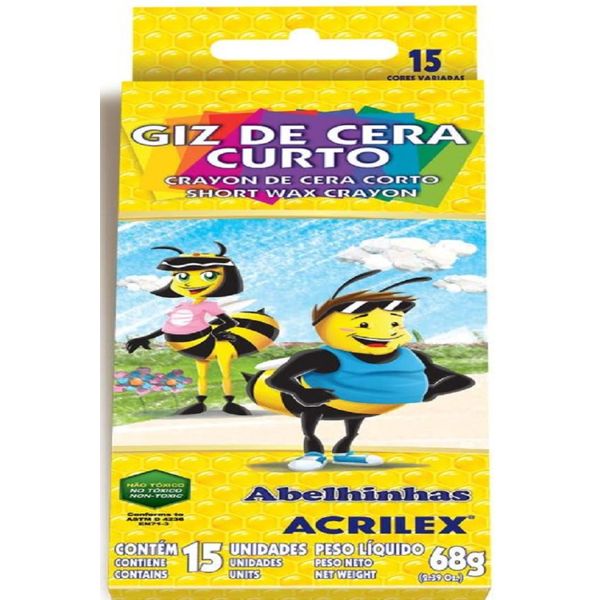 Giz de Cera CURTO TRIANGULAR 15 Cores - Acrilex