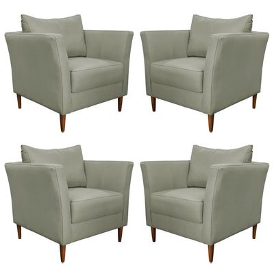 Kit 4 Poltronas Decorativa Sala de Estar Pés Palito Lubbock Couro Fendi - Gran Belo