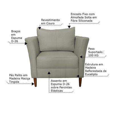 Kit 4 Poltronas Decorativa Sala de Estar Pés Palito Lubbock Couro Fendi - Gran Belo