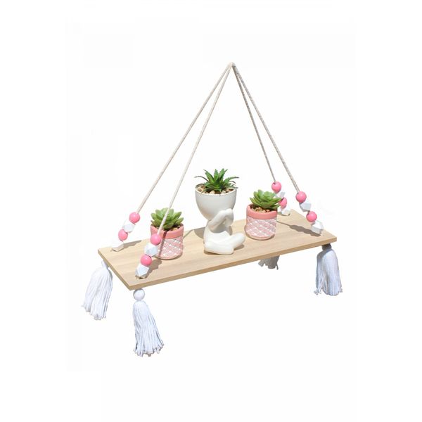 Prateleira de Madeira MDF de Parede com Cordão e Missangas