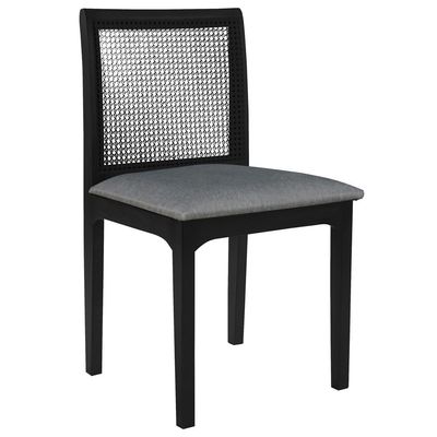 Cadeira Sala de Jantar Madeira Maciça Steve Tela Rattan Sextavano Linho Cinza/Ébano G55 - Gran Belo