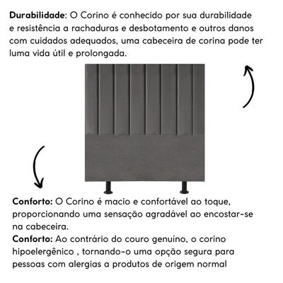 Cabeceira Estofada Cama Box Solteiro 90 Cm Taís Corino cinza