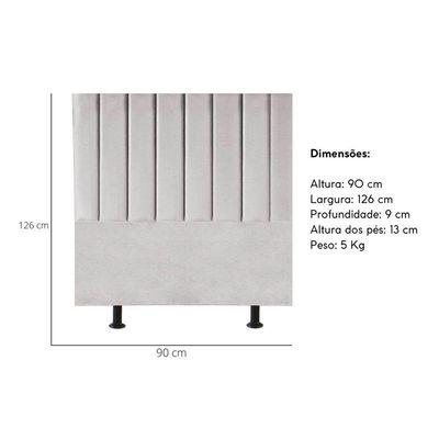 Cabeceira Estofada Cama Box Solteiro 90 Cm Taís Veludo cinza Claro