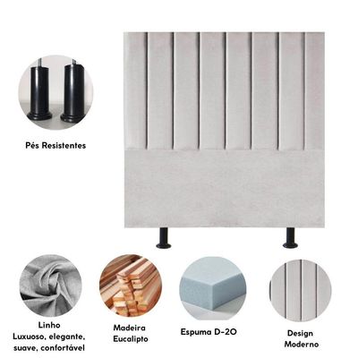 Cabeceira Estofada Cama Box Solteiro 90 Cm Taís Linho cinza Claro