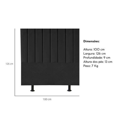 Cabeceira Estofada Cama Box Solteiro 100 Cm Marina Veludo preto