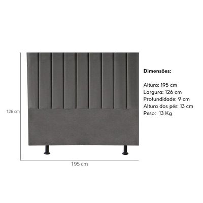 Cabeceira Estofada Cama Box King 195 Cm Taís Linho cinza