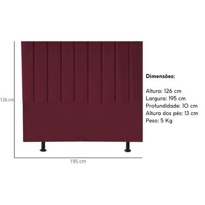 Cabeceira Estofada Cama Box King 195 Cm Paolla Suede bordô