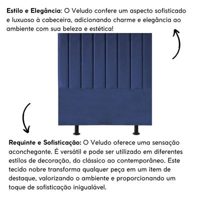Cabeceira Estofada Cama Box King 195 Cm Maisa Veludo azul Marinho