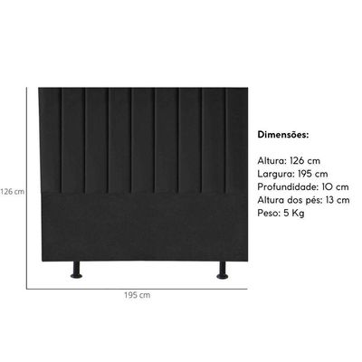 Cabeceira Estofada Cama Box King 195 Cm Taís Suede preto
